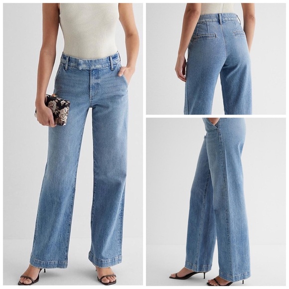 Express‎ High Rise Wide Leg Trouser Fold Jean Size 8 - Picture 1 of 12